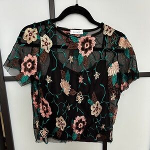 Black see through detailed shirt. Embroidery